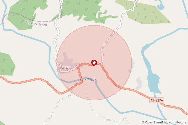 Map showing approximate area covered by Pincode 314029 — Beejawara B.O, Dungarpur