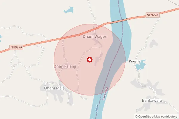 Map showing approximate area covered by Pincode 314031 — Bageri B.O, Dungarpur