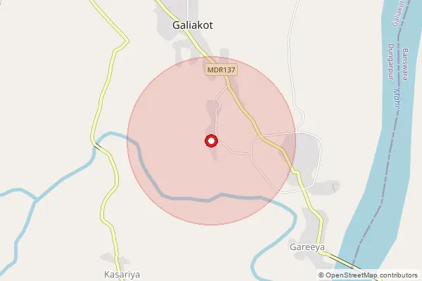 Map showing approximate area covered by Pincode 314035 — Bhamai B.O, Dungarpur