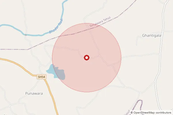 Map showing approximate area covered by Pincode 314406 — Bankra B.O, Dungarpur