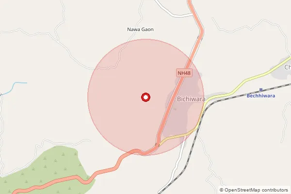 Map showing approximate area covered by Pincode 314801 — Chundawada B.O, Dungarpur