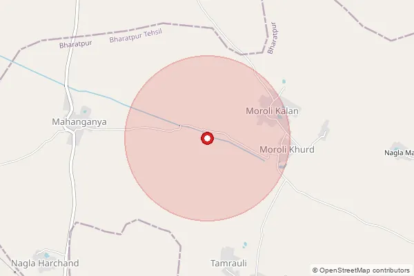 Map showing approximate area covered by Pincode 321025 — Santruk B.O, Bharatpur