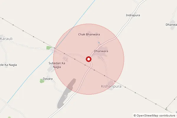Map showing approximate area covered by Pincode 321201 — Dhanwara B.O, Bharatpur