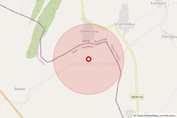 Map showing approximate area covered by Pincode 321204 — Bodoli Dahar B.O, Bharatpur