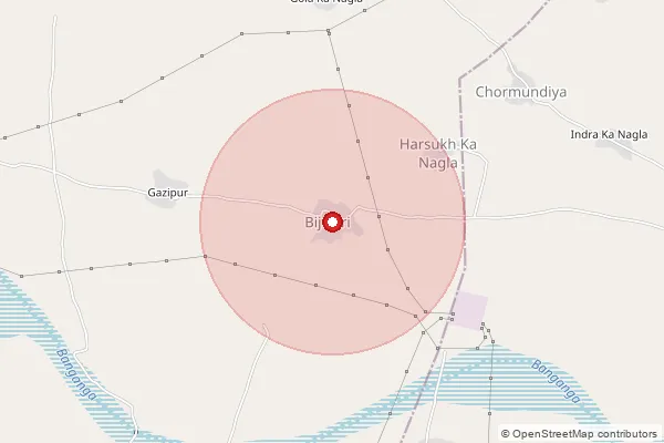 Map showing approximate area covered by Pincode 321407 — Mudia Sadh B.O, Bharatpur