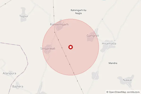 Map showing approximate area covered by Pincode 321408 — Hishamada Bo, Bharatpur