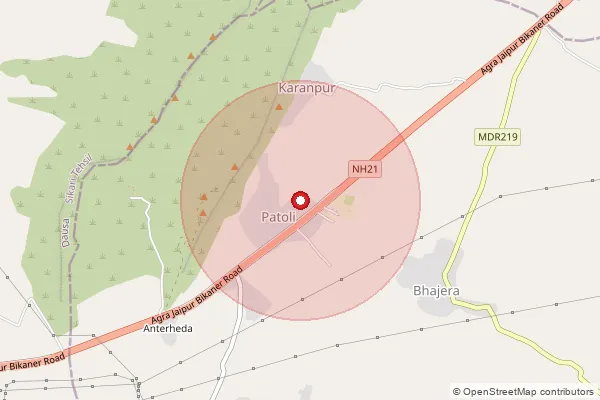 Map showing approximate area covered by Pincode 321610 — Bhajeda Bo, Karauli