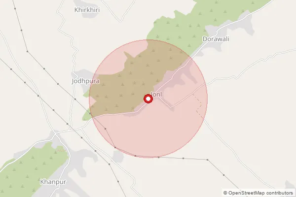 Map showing approximate area covered by Pincode 321611 — Bonl Bo, Karauli