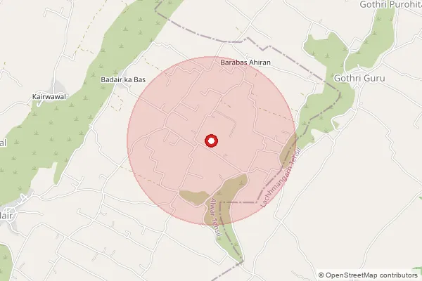 Map showing approximate area covered by Pincode 321633 — Devli B.O, Alwar