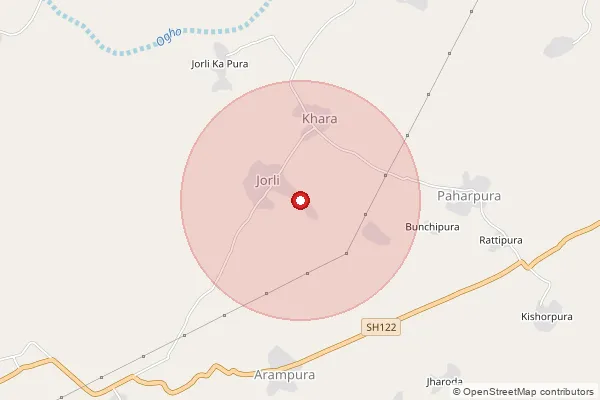 Map showing approximate area covered by Pincode 322203 — Chauragon Bo, Karauli