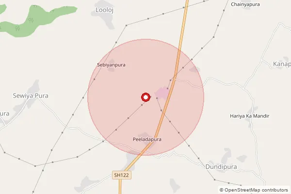 Map showing approximate area covered by Pincode 322218 — Bajna Bo, Karauli