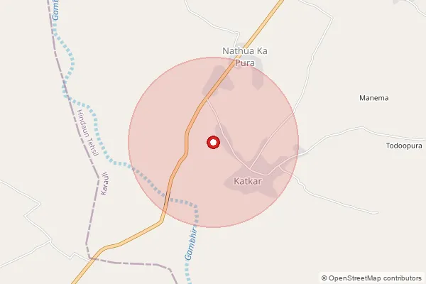 Map showing approximate area covered by Pincode 322234 — Gavda Meena Bo, Karauli