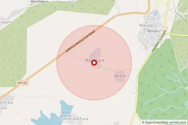 Map showing approximate area covered by Pincode 322242 — Chhabar Bo, Karauli