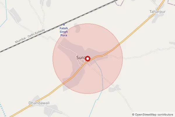 Map showing approximate area covered by Pincode 322252 — Dhanda Bo, Karauli