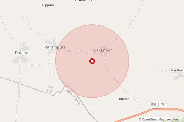 Map showing approximate area covered by Pincode 322255 — Bariya Bo, Karauli