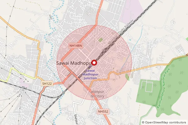 Map showing approximate area covered by Pincode 322701 — Jhopra Bo, Sawai Madhopur