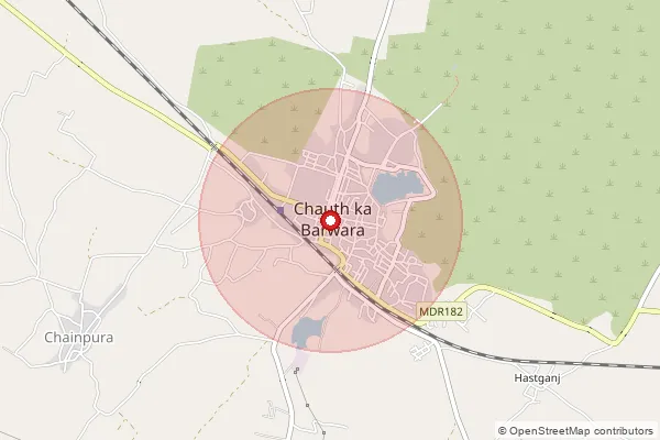 Map showing approximate area covered by Pincode 322702 — Bagina Bo, Sawai Madhopur