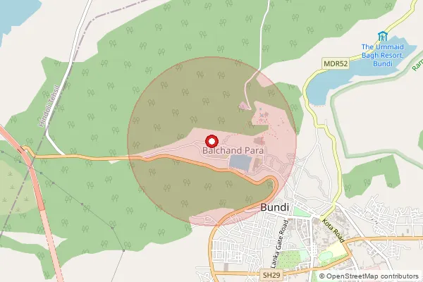 Map showing approximate area covered by Pincode 323001 — Bundi H.O, Bundi