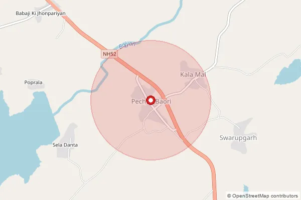 Map showing approximate area covered by Pincode 323025 — Vijaygarh B.O, Bundi