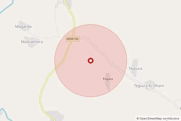 Map showing approximate area covered by Pincode 323304 — Sripura B.O, Chittorgarh