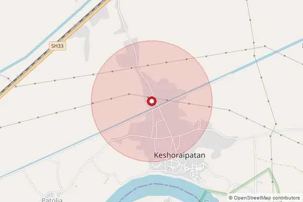Map showing approximate area covered by Pincode 323601 — Kesoraipatan S.O, Bundi