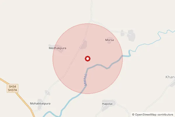 Map showing approximate area covered by Pincode 323802 — Morsan B.O, Bundi
