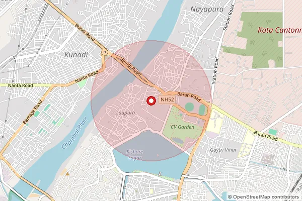 Map showing approximate area covered by Pincode 324001 — Kota H.O, Kota