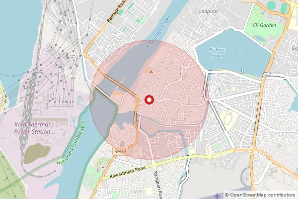 Map showing approximate area covered by Pincode 324006 — Subzi Mandi Kota S.O, Kota