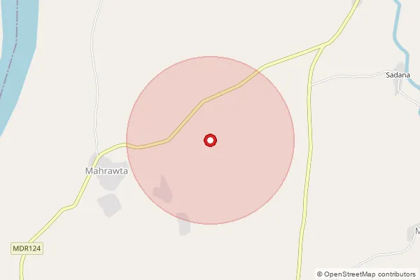 Map showing approximate area covered by Pincode 325216 — Chhinod B.O, Baran