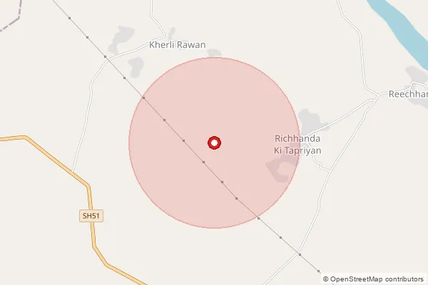 Map showing approximate area covered by Pincode 325223 — Bhensara B.O, Baran