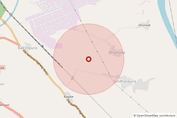 Map showing approximate area covered by Pincode 326035 — Bareda B.O, Jhalawar
