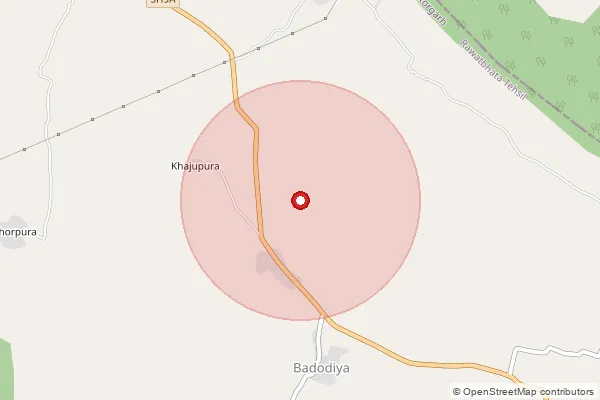 Map showing approximate area covered by Pincode 326516 — Rojhana B.O, Jhalawar