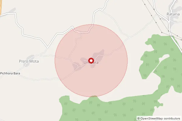 Map showing approximate area covered by Pincode 327022 — Berwa B.O, Banswara