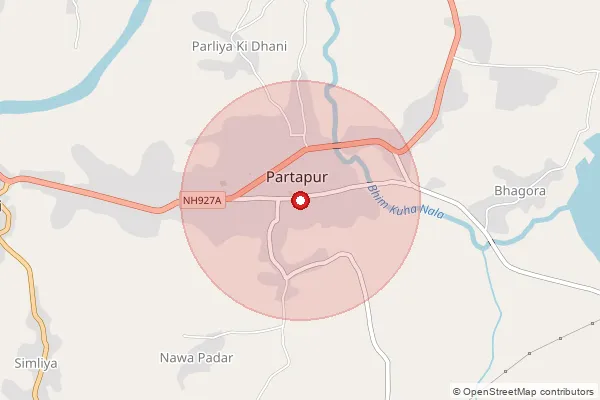 Map showing approximate area covered by Pincode 327024 — Partapur S.O, Banswara