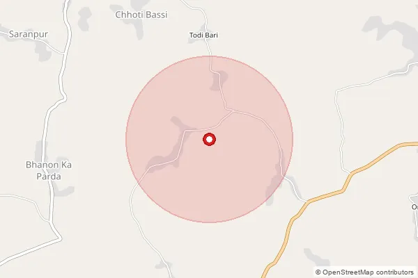 Map showing approximate area covered by Pincode 327032 — Bassi Badi B.O, Banswara