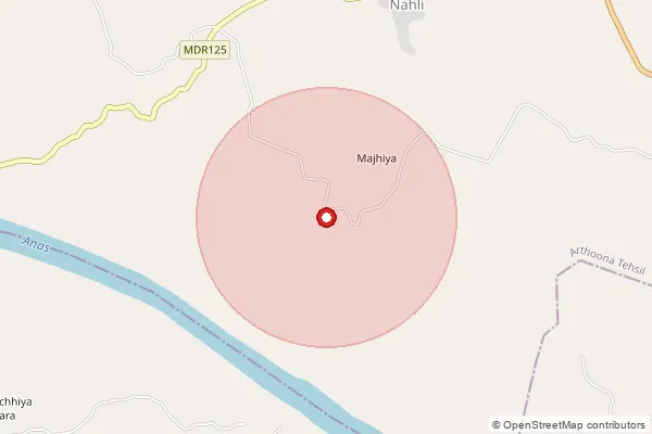 Map showing approximate area covered by Pincode 327034 — Amja B.O, Banswara