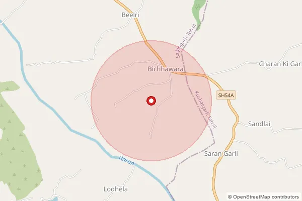 Map showing approximate area covered by Pincode 327801 — Badi Sarwa B.O, Banswara