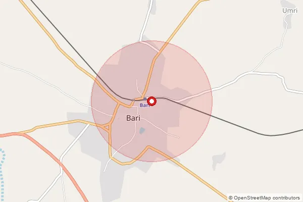 Map showing approximate area covered by Pincode 328021 — Dhanora Bo, Dholpur