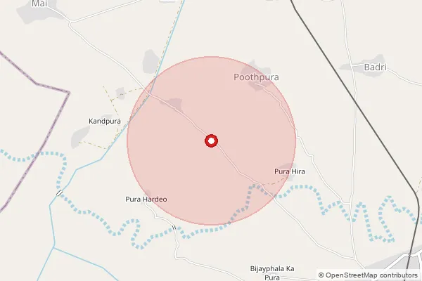 Map showing approximate area covered by Pincode 328022 — Bharli Bo, Dholpur
