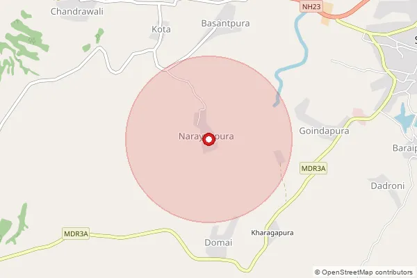 Map showing approximate area covered by Pincode 328026 — Madanpur Bo, Dholpur