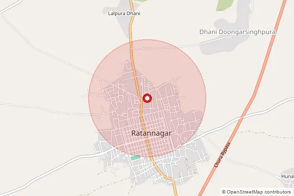 Map showing approximate area covered by Pincode 331021 — Ratan Nagar S.O, Churu