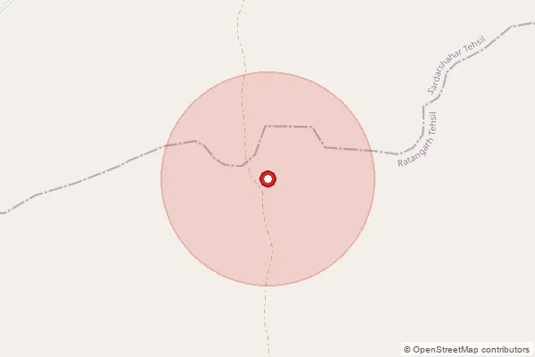 Map showing approximate area covered by Pincode 331022 — Ratangarh H.O, Churu