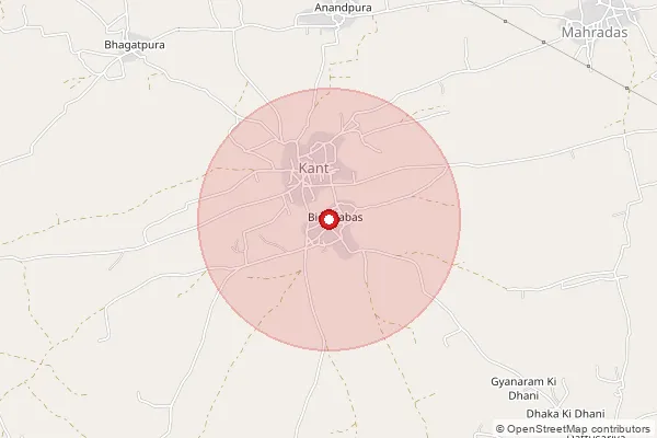 Map showing approximate area covered by Pincode 331025 — Bas Ghasiram B.O, Jhunjhunu