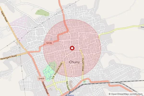 Map showing approximate area covered by Pincode 331504 — Gogasar S.O, Churu
