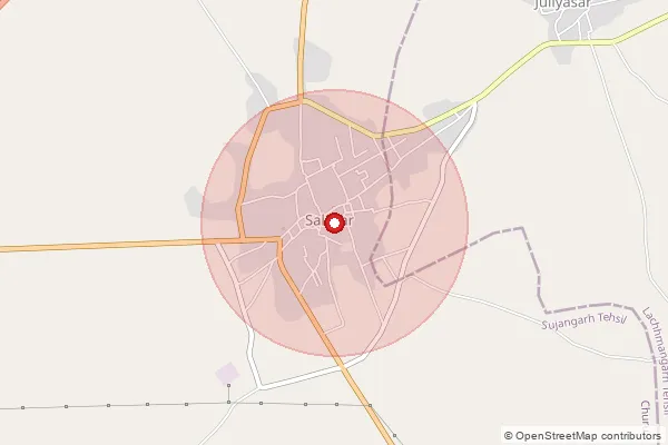 Map showing approximate area covered by Pincode 331506 — Salasar S.O, Churu