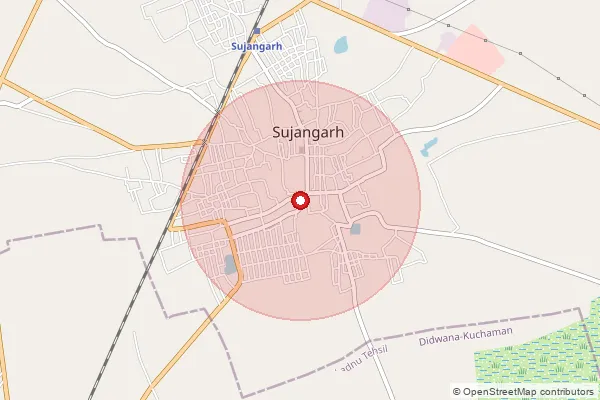 Map showing approximate area covered by Pincode 331507 — Sujangarh S.O, Churu