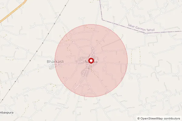 Map showing approximate area covered by Pincode 332002 — Nagwa Bo, Sikar