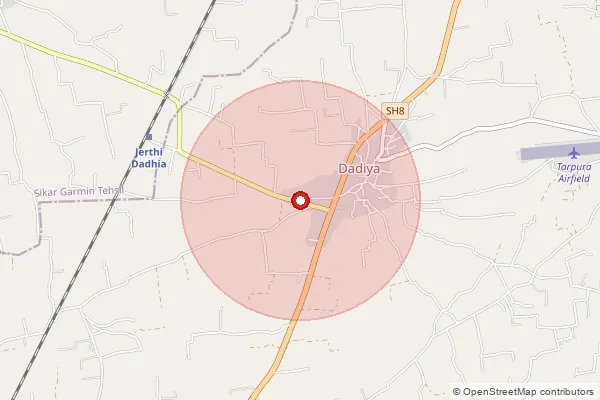 Map showing approximate area covered by Pincode 332024 — Tarpura Bo, Sikar