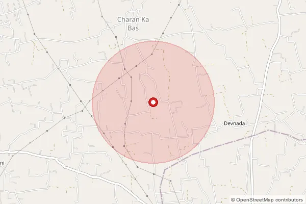 Map showing approximate area covered by Pincode 332027 — Purohitkabas Bo, Sikar