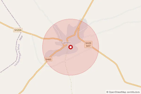 Map showing approximate area covered by Pincode 332029 — Sutod Bo, Sikar